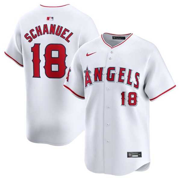 Mens Los Angeles Angels #18 Nolan Schanuel White Home Limited Baseball Stitched Jersey Dzhi